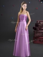 Elegant Sleeveless Elastic Woven Satin Floor Length Zipper Quinceanera Dama Dress in Lilac with Bowknot(SKU BMT0207D-2BIZ)