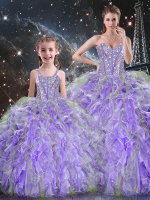 Lavender Sleeveless Floor Length Beading and Ruffles Lace Up Sweet 16 Dresses