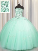 Puffy Skirt Apple Green Sweetheart Neckline Beading and Sequins Vestidos de Quinceanera Sleeveless Lace Up