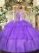 Gorgeous Tulle Sweetheart Sleeveless Lace Up Beading and Ruffled Layers Quince Ball Gowns in Lavender