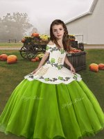 Custom Made Green Little Girl Pageant Gowns Party and Wedding Party with Embroidery Straps Sleeveless Lace Up