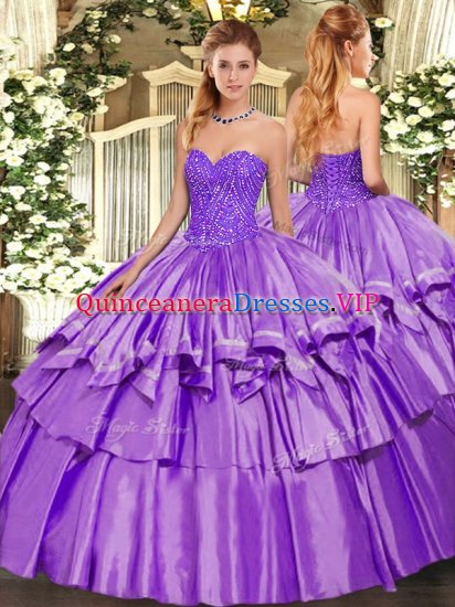 Comfortable Lavender Sweet 16 Dresses Military Ball and Sweet 16 and Quinceanera with Beading and Ruffles Sweetheart Sleeveless Lace Up - Click Image to Close