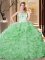 Glorious Green Quinceanera Dresses Military Ball and Sweet 16 and Quinceanera with Embroidery and Ruffles Strapless Sleeveless Lace Up