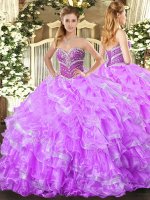 Lilac Sleeveless Floor Length Beading and Ruffled Layers Lace Up Sweet 16 Quinceanera Dress(SKU SJQDDT1337002BIZ)
