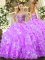 Lilac Sleeveless Floor Length Beading and Ruffled Layers Lace Up Sweet 16 Quinceanera Dress