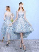 Light Blue Zipper Scoop Appliques Quinceanera Dama Dress Tulle and Printed Sleeveless(SKU BMT0294BIZ)