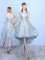 Light Blue Zipper Scoop Appliques Quinceanera Dama Dress Tulle and Printed Sleeveless