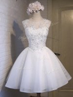 Artistic Organza Scoop Sleeveless Lace Up Lace Dama Dress in White