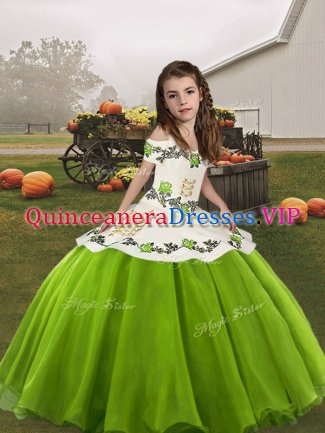 Custom Made Green Little Girl Pageant Gowns Party and Wedding Party with Embroidery Straps Sleeveless Lace Up