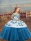 Fancy Blue Sleeveless Embroidery Floor Length Kids Pageant Dress