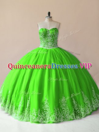 Sleeveless Tulle Floor Length Lace Up Sweet 16 Quinceanera Dress in with Embroidery