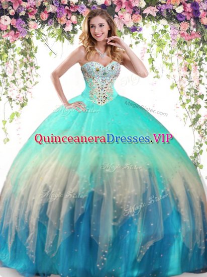 Excellent Multi-color Tulle Lace Up Sweet 16 Quinceanera Dress Sleeveless Floor Length Beading - Click Image to Close