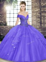 Top Selling Lavender Ball Gowns Beading and Ruffles Sweet 16 Dresses Lace Up Tulle Sleeveless Floor Length