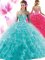Ball Gowns Vestidos de Quinceanera Teal Sweetheart Organza Sleeveless Floor Length Lace Up