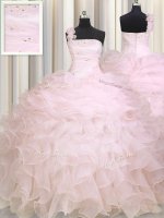 Free and Easy Ball Gowns Military Ball Gowns Baby Pink One Shoulder Organza Sleeveless Floor Length Zipper