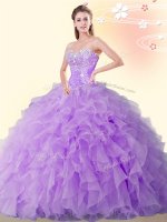 Modern Eggplant Purple 15th Birthday Dress Military Ball and Sweet 16 and Quinceanera with Beading and Ruffles Sweetheart Sleeveless Lace Up