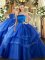 Royal Blue Sweet 16 Dresses Military Ball and Sweet 16 and Quinceanera with Ruffled Layers Strapless Sleeveless Lace Up