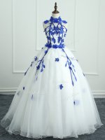 High-neck Sleeveless Zipper 15 Quinceanera Dress White Organza