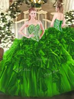 Green Quinceanera Dresses Military Ball and Sweet 16 and Quinceanera with Beading and Ruffles Sweetheart Sleeveless Lace Up