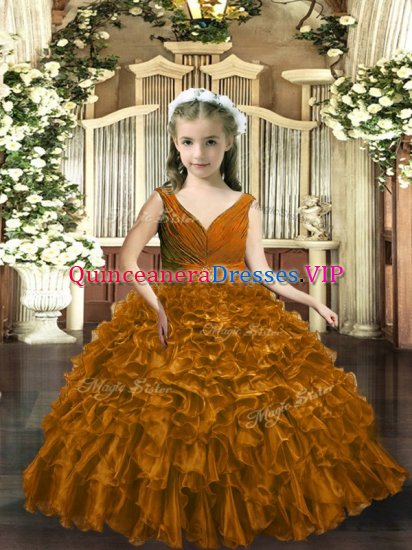 Brown Sleeveless Beading and Ruffles Floor Length Little Girls Pageant Gowns - Click Image to Close