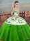 Inexpensive Floor Length Green Sweet 16 Quinceanera Dress Tulle Sleeveless Embroidery and Bowknot