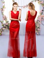Pretty Floor Length Red Dama Dress V-neck Sleeveless Lace Up(SKU BMT0497BIZ)
