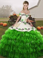 Green Off The Shoulder Lace Up Embroidery and Ruffled Layers Sweet 16 Dress Sleeveless(SKU SJQDDT2141002-2BIZ)