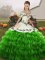 Green Off The Shoulder Lace Up Embroidery and Ruffled Layers Sweet 16 Dress Sleeveless