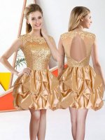 Eye-catching Taffeta Sleeveless Knee Length Damas Dress and Beading and Lace and Ruffles