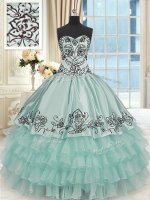 Apple Green Sleeveless Floor Length Beading and Embroidery and Ruffled Layers Lace Up Sweet 16 Dresses