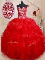 Organza Sweetheart Sleeveless Lace Up Beading and Ruffles Sweet 16 Dresses in Red(SKU PSSW0175BIZ)