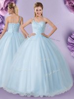 Fantastic One Shoulder Sleeveless Tulle Quinceanera Dresses Appliques Lace Up