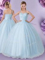 Fantastic One Shoulder Sleeveless Tulle Quinceanera Dresses Appliques Lace Up(SKU XFQD1328BIZ)