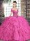 Discount Hot Pink Sleeveless Beading and Ruffles Floor Length Ball Gown Prom Dress