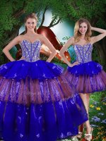 Multi-color Ball Gowns Beading and Ruffled Layers and Sequins Sweet 16 Dress Lace Up Organza Sleeveless Floor Length