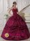 Beautiful Sweetheart Burgundy Pick-ups Quinceanera Dress With Exquisite Taffeta Appilques in Redding CA