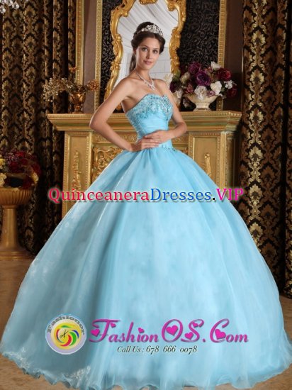 Aqua Blue For Beautiful Quinceanera Dress With Sweetheart Organza Beading ball gown In Gilford New hampshire/NH - Click Image to Close