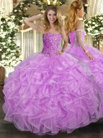 Glorious Lilac Ball Gowns Sweetheart Sleeveless Tulle Floor Length Lace Up Beading and Ruffles 15 Quinceanera Dress