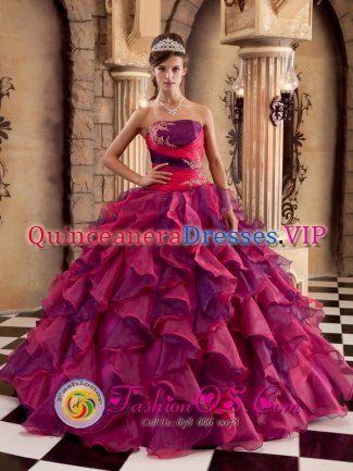 New Multi-color Ruffles Decorate Bodice Brand Quinceanera Dress Strapless Organza Ball Gown In Beach North Dakota/ND