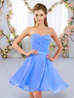 Adorable Sleeveless Chiffon Mini Length Lace Up Quinceanera Court Dresses in Baby Blue with Ruching