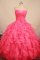 Beautiful ball gown sweetheart-neck floor-length organza beading waterlmelon quinceanera dresses with rolling flowers FA-X-078