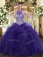 Sleeveless Lace Up Floor Length Beading and Ruffled Layers Ball Gown Prom Dress