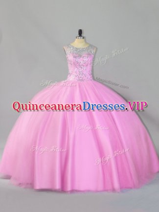 Baby Pink Scoop Zipper Sequins Quince Ball Gowns Sleeveless