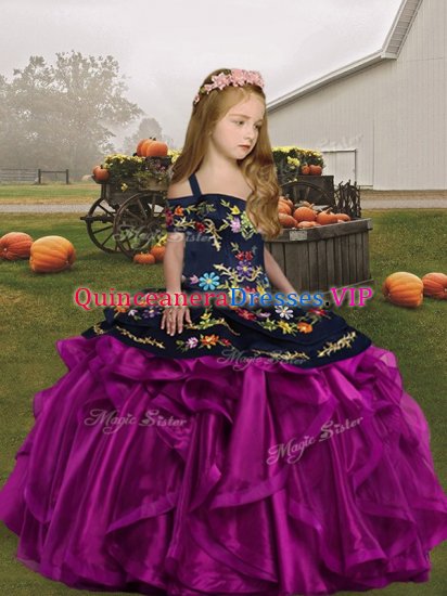 High Class Sleeveless Lace Up Floor Length Embroidery and Ruffles Kids Formal Wear - Click Image to Close