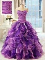Eggplant Purple Sleeveless Organza Lace Up Quince Ball Gowns for Military Ball and Sweet 16 and Quinceanera(SKU PSSW0629BIZ)