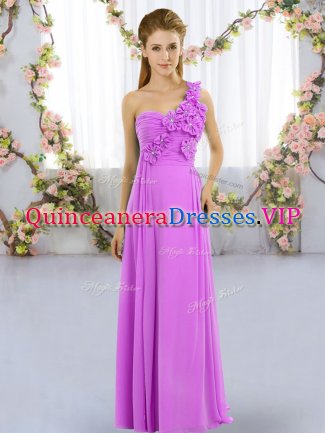 Adorable Lilac Empire Hand Made Flower Quinceanera Court Dresses Lace Up Chiffon Sleeveless Floor Length