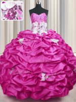 Gorgeous Fuchsia Sweetheart Lace Up Appliques and Sequins and Pick Ups Sweet 16 Quinceanera Dress Sweep Train Sleeveless