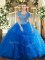 Affordable Royal Blue Ball Gowns Scoop Sleeveless Tulle Floor Length Clasp Handle Beading and Ruffles Quinceanera Gown