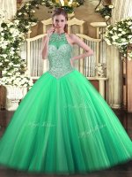 New Style Green Sleeveless Tulle Lace Up Quinceanera Gown for Military Ball and Sweet 16 and Quinceanera(SKU SJQDDT1050002-2BIZ)