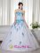 White And Blue Sweetheart Floor-length Taffeta and Organza Appliques Decorate Romantic Quinceanera Dress In Wayne Oklahoma/OK
